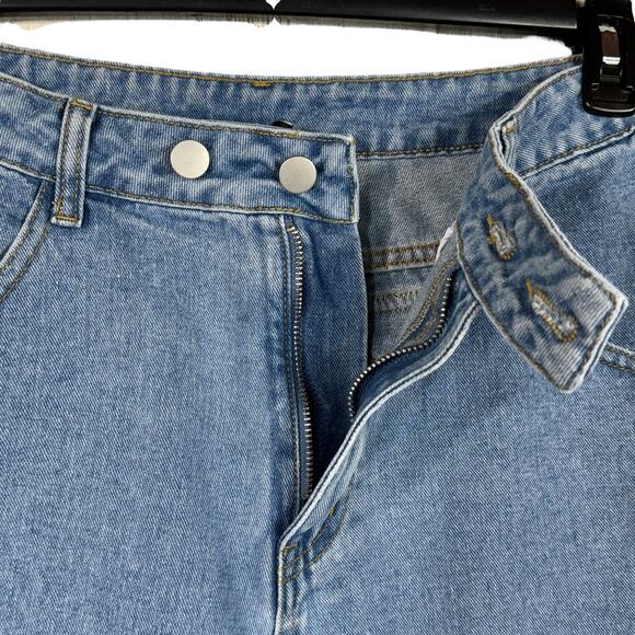 Cider Large Wide Leg Cargo Jeans Hi-Wash Button-Flap Pockets Zip-Fly Light Wash - Picture 4 of 8